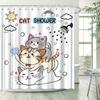 Cute Cat Shower Curtain Playful Cartoon Cats Rainbow Hearts Design Vibrant Cat Shower Theme Polyester Easy Clean With Hooks