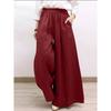 Womens Cotton Wide Leg Pants Casual Loose Fit Trousers L Waist Polyester Blend Summer Faion Mid-aged Women