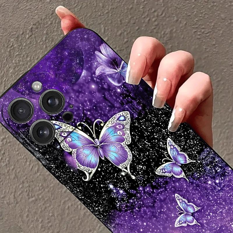 Dreamy Purple Butterfly Starry Sky Phone Case Suitable for iPhone 17 16 15 14 13 12 11 Pro Max Plus Anti Drop and Anti Shock