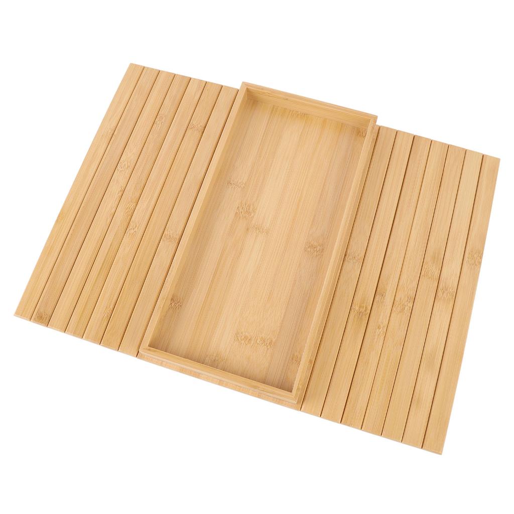 Flexible Couch Armrest Organizer Bamboo Wood Foldable Rectangular Non Slip Sofa Armrest Tray Table F