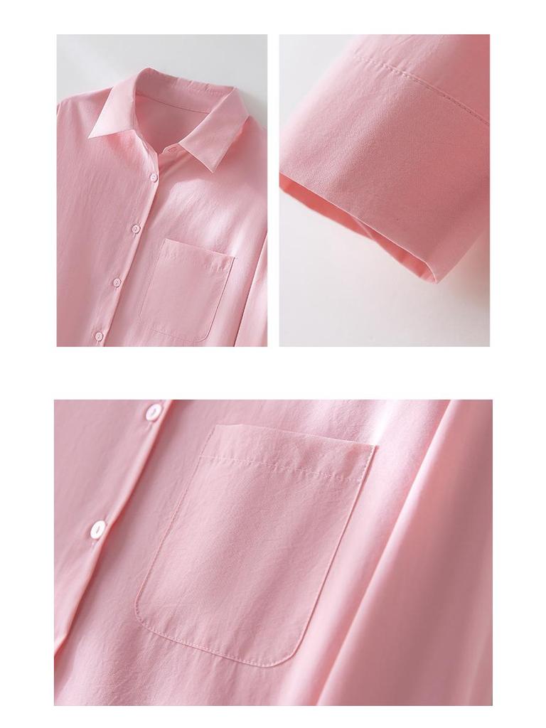 Spring 2026 Women's Versatile Long Sleeve Lapel Shirt - Front Short, Back Long, Loose Fit, Solid Color