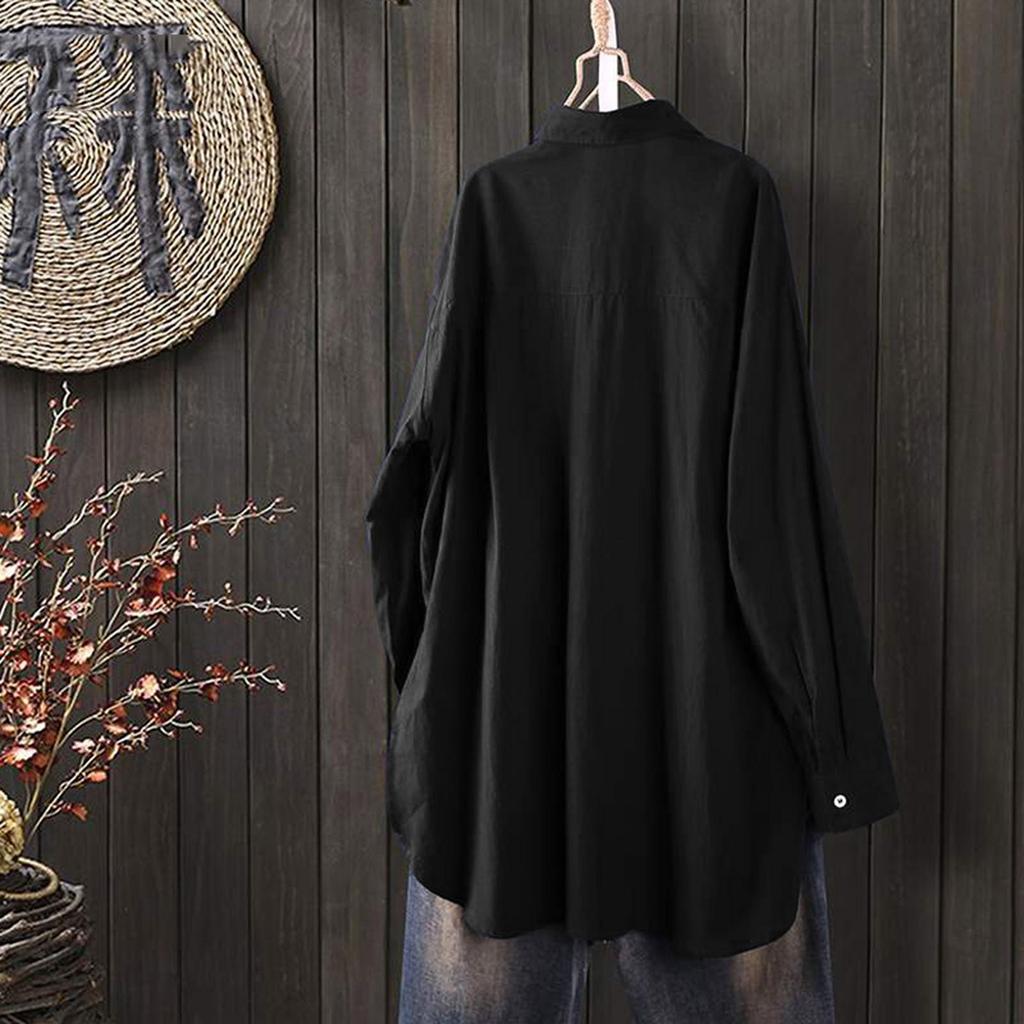 2026 Women's Loose Casual Irregular Button-Down Long Sleeve Shirt for Autumn and Winter