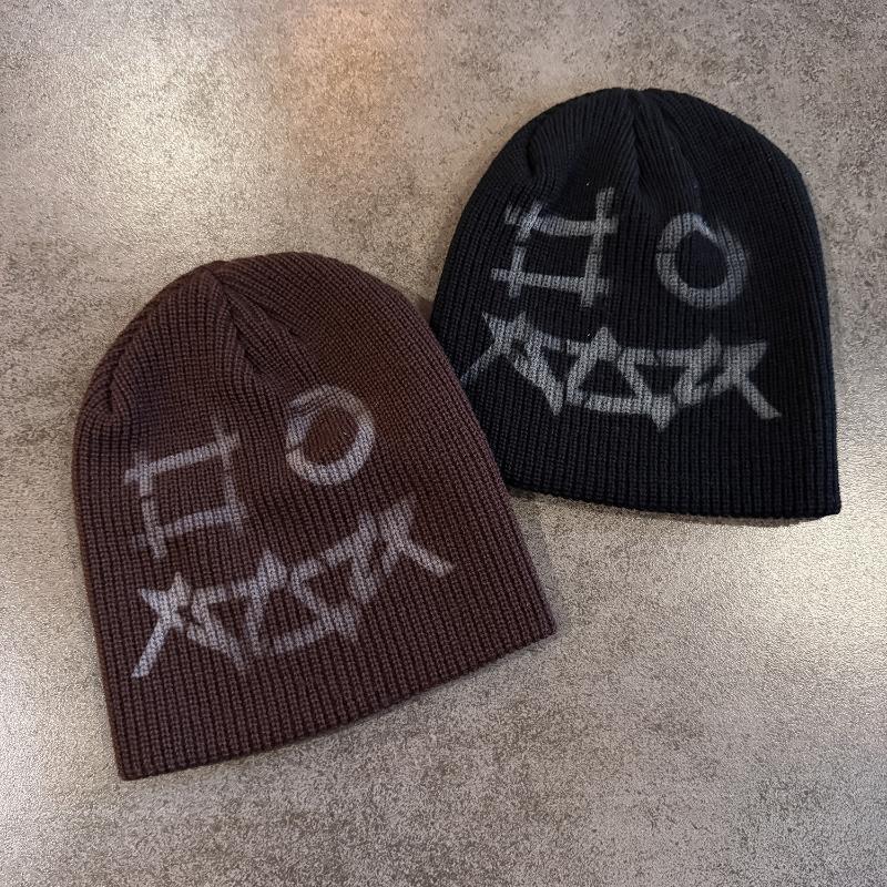 Funny Graffiti Jacquard Knit Beanie Unisex Graffiti Pattern Skull Cap Hip‑Hop Street Style Warm Winter Knitted Hat