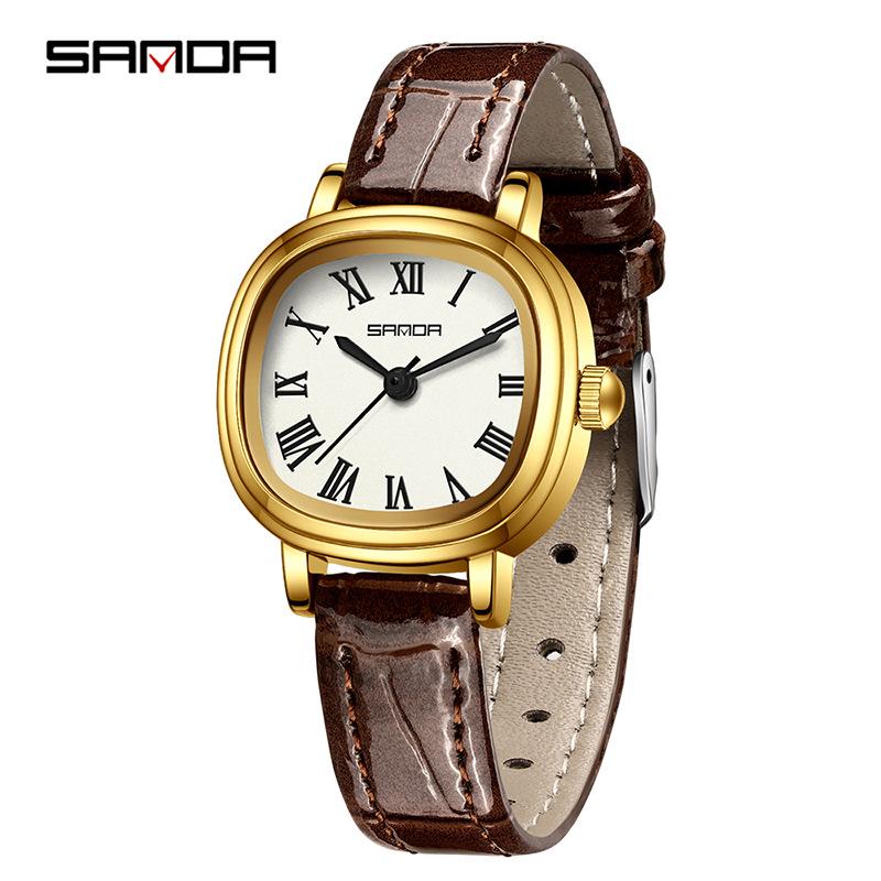 Sanda Women s Luxury Quartz Watch - Small Lightweight Square Design with Roman Numerals, Casual Waterproof Wristwatch