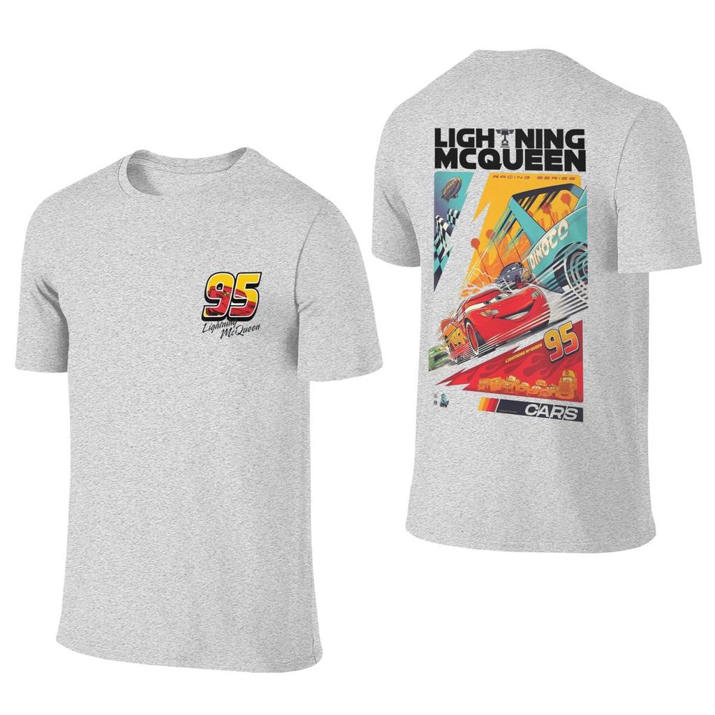 Front Back Two Sides Lightning McQueen Cars 95 T-Shirts for Men Cotton Tees Crew Neck Short Sleeve T Shirts Printing Clothes