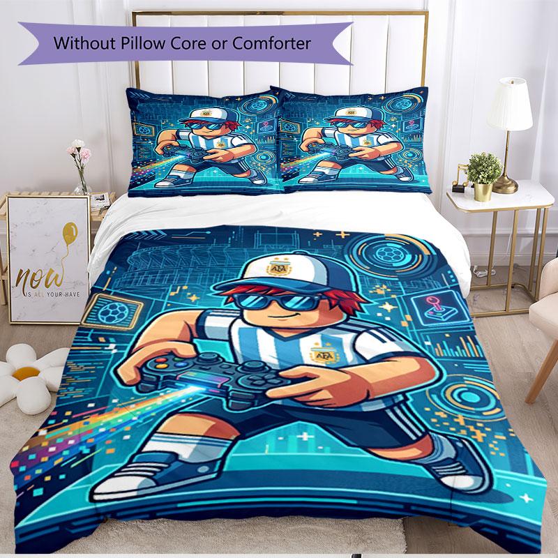 3pcs Duvet Cover Set (1*Duvet Cover + 2*Pillowcase, Without Core), Cosmic Bot Crew Print Soft All‑Season Bedding Set, Home Bedroom Decor Gift