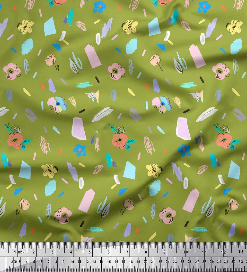 

Soimoi Green Japan Crepe Satin Fabric Brush Stroke & Artistic Floral Print Fabric by the metre 42 Inch 42 Inch Wide - Poly Crepe зелений