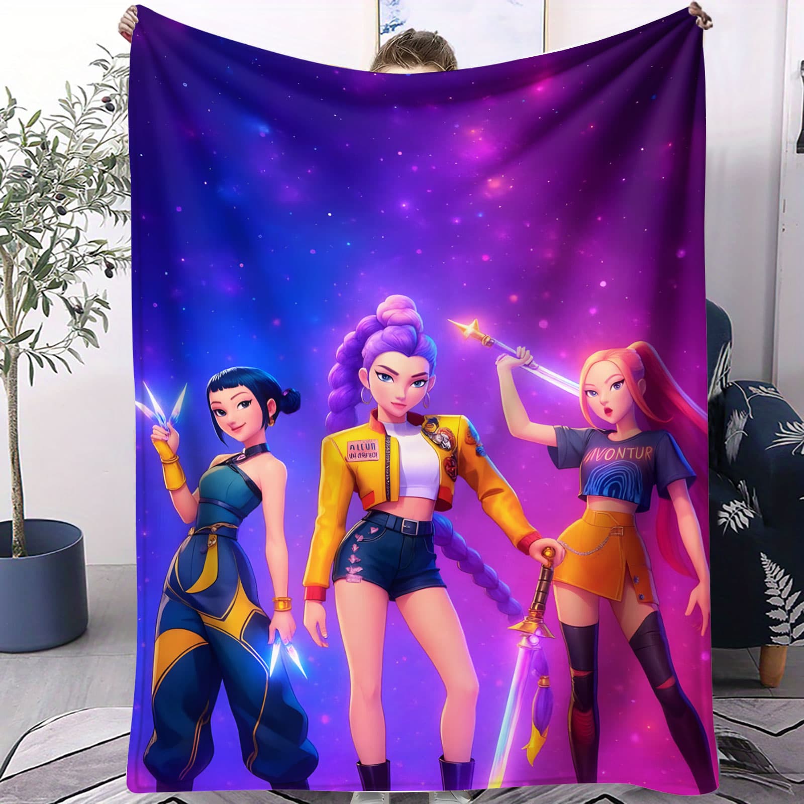 

Huntrix K-Pop Флисовое одеяло Дизайн женской группы Cosmic Warrior Мягкий плед для спальни, дивана, концертный мерч Идеально для поп-фанатов, подростков 70x100cm(28x40inch)