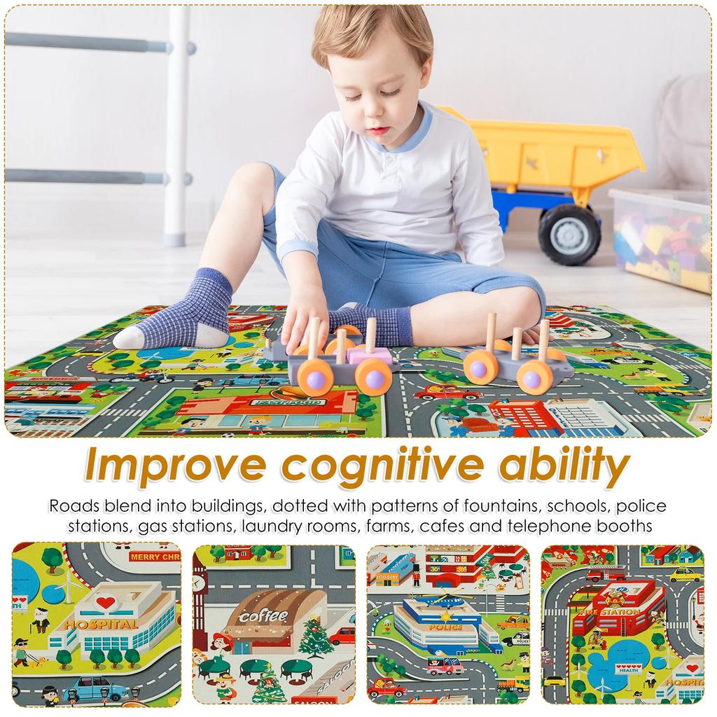 Kids Carpet Playmat Rug Polyester Children Playmat Indoor Anti-skid City Road Game Carpet Comfortable Educational Learning Toy