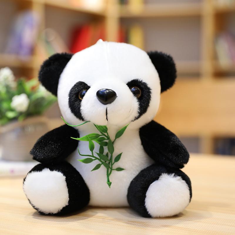Hot 12cm-20cm Lovely Funny Panda With Bamboo Leaves Plush Toys Soft Cute Cartoon Animal Black And White Stuffed Doll Kids Gift