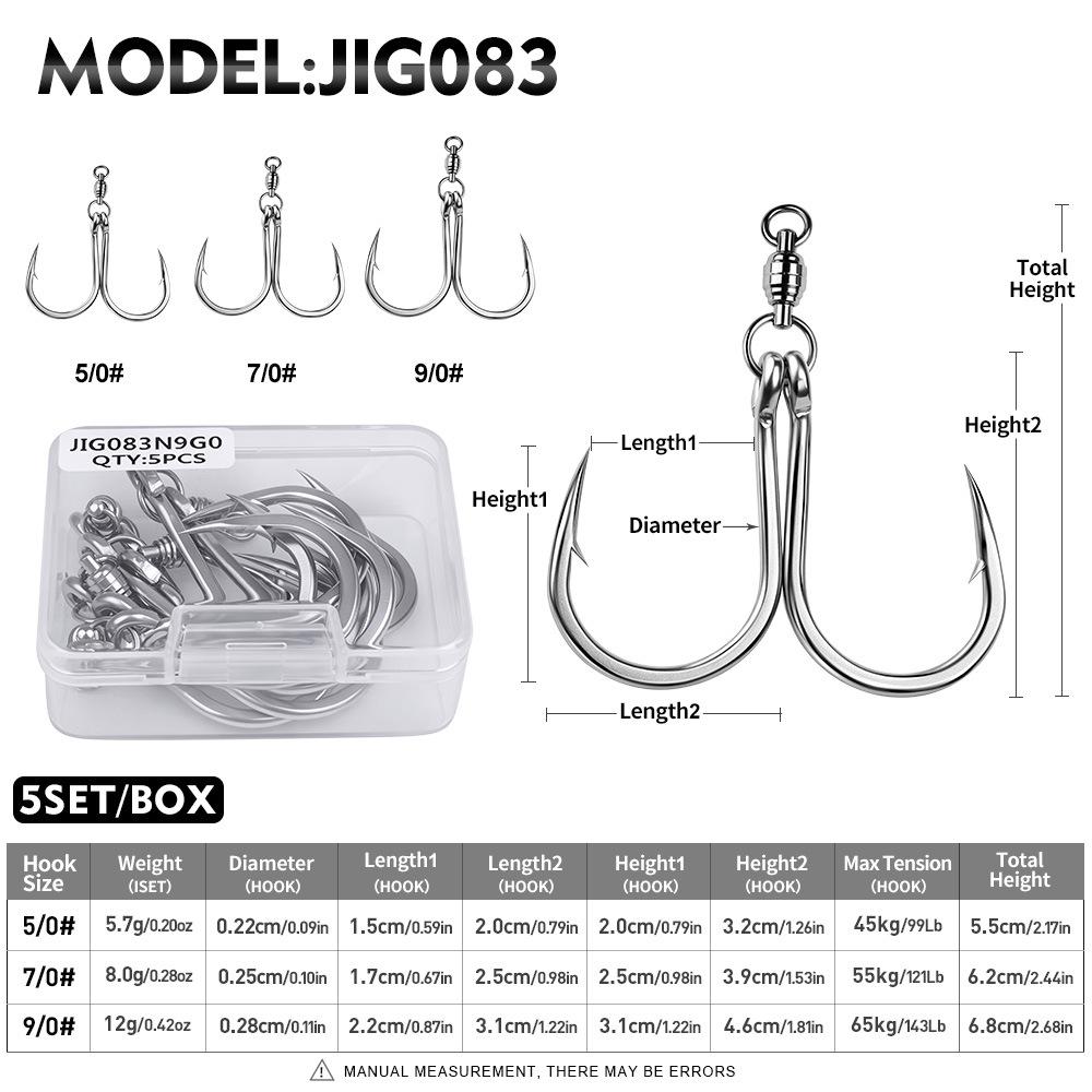 5pcs/box Saltwater Fishing Jigging Hooks Forged Extra Strong Stainless Steel Trolling Sea Bass Striper Snapper Fishing Hooks