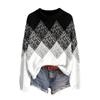 Women's Fall Winter Neck Long Sleeve Sweater - Soft Knit Printed Pullover