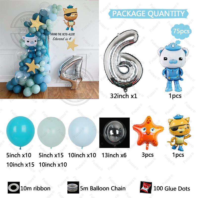 75pcs The Octonauts Balloon Polar Bear Cat Starfish Foil Ballons Cartoon Sea Animal Air Balls Children Birthday Party Decoration