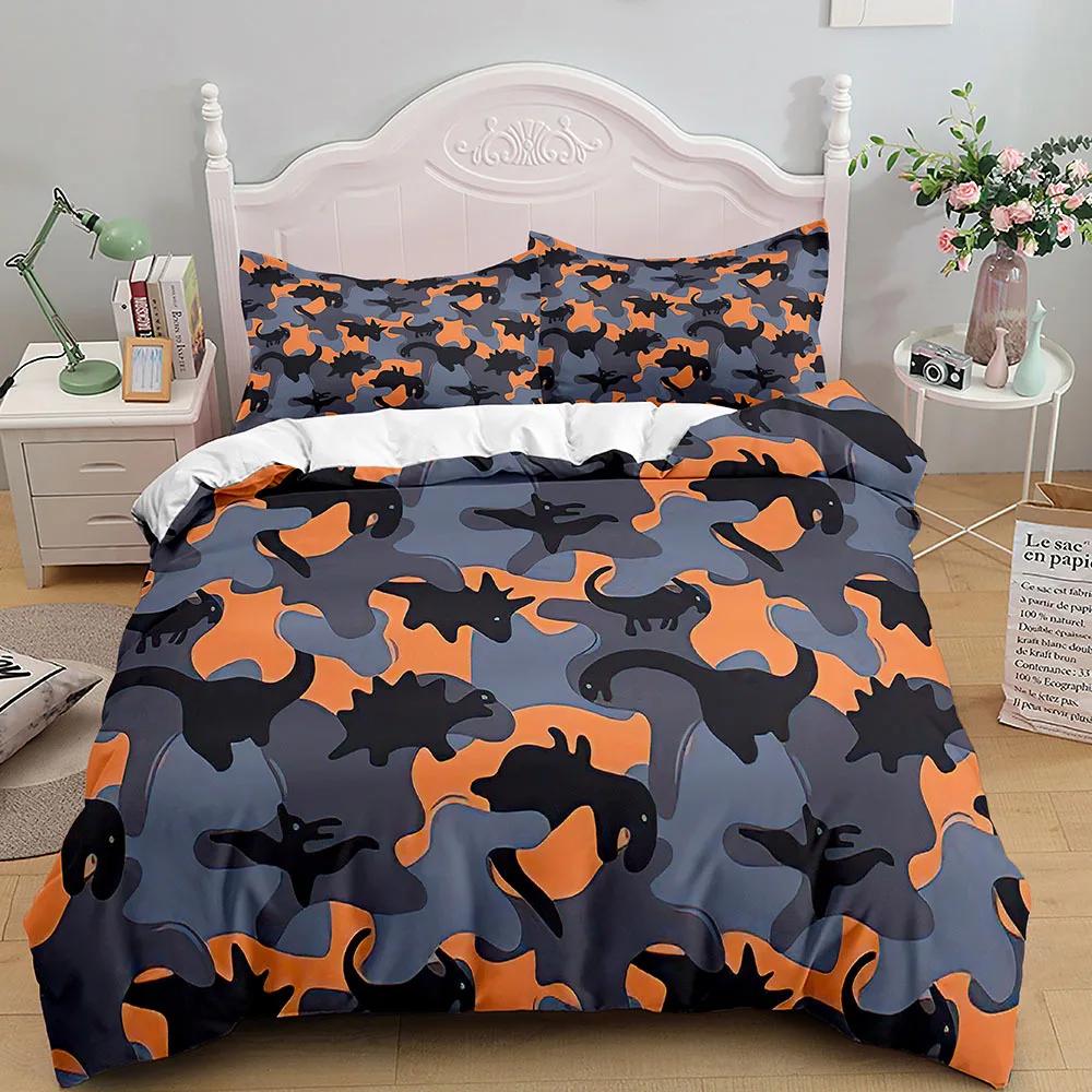 Cartoon Dinosaur Duvet Cover King Queen Size Colorful Jurassic World Animals Theme Bedding Set Kids 2/3Pcs Polyester Quilt Cover