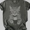 Retro Beer Cat Shirt, Funny Sarcastic Tabby T-Shirt, Vintage 90s Flash Photography Style Tee, Grumpy Cat Drinking Mug of Beer Graphic