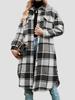 Women's Mid-Length Plaid Long Sleeve Loose Woolen Coat for Autumn/Winter, Plus Size