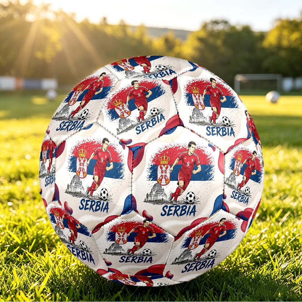 Serbia Printed Size 5 Soccer Ball Wear Resistant Standard Adult Training Football Fan Gift for Indoor Outdoor Match Sports