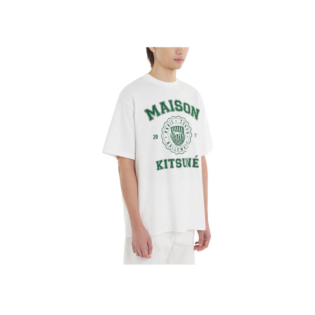 Maison Kitsune Team Logo Letter Print Short Sleeve T-Shirt Men T-Shirts White KM00143KJ0105-P103