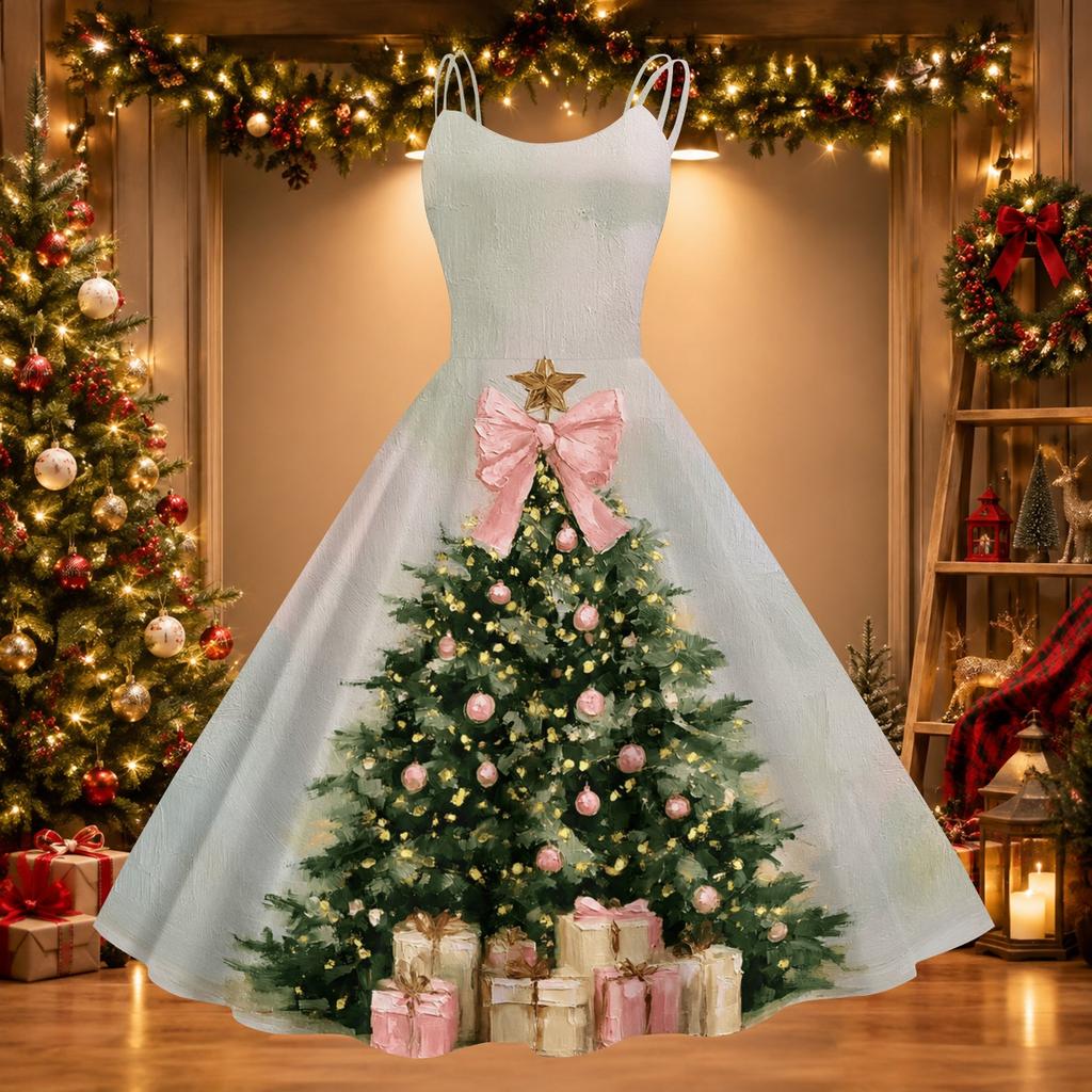 Women's Retro Off-Shoulder Sexy Printed Dress for Christmas Party