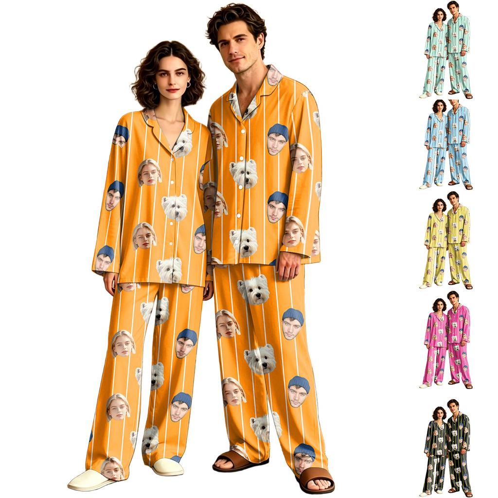 Unisex Casual Long Sleeve Pajama Set with Pants for Home Loungewear