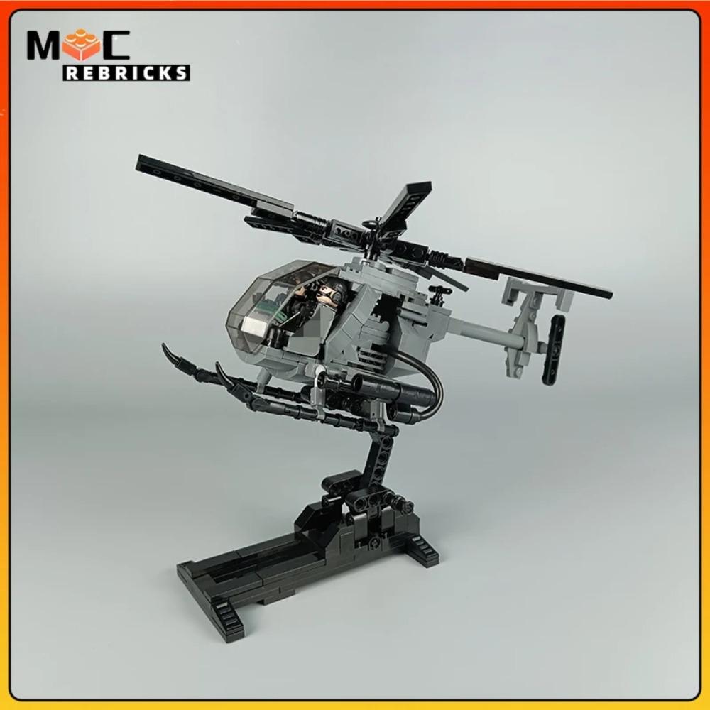 WW II Military Series New MH-6 Little Bird Helicopters With Soldies MOC Building Blocks Airplane Display Stand Bricks Toys Gifts