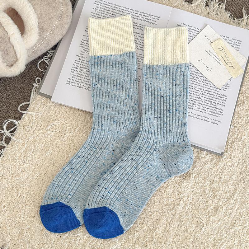 Socks Retro Hong Kong Style Striped Pure Cotton Medium Tube Socks Tide Season Boneless Crimping Color Matching Pile Socks Women