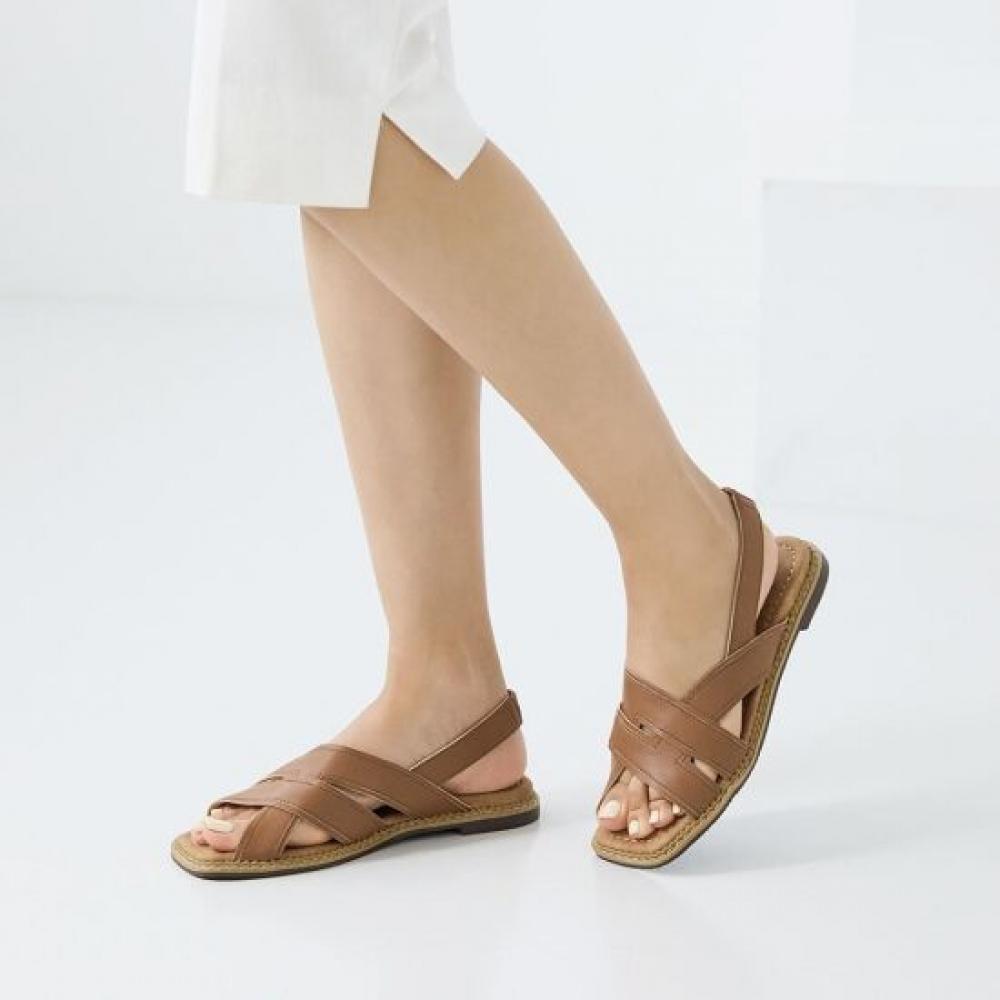 Jisyu Cowhide Hiren Square Toe Slingback Flat Sandal