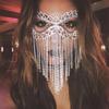 Tassel Veil Mask for Rhinestone Mask Chain Masquerade Face Mask for Creative Crystal Cats Eye Fringe Mask with Elasti