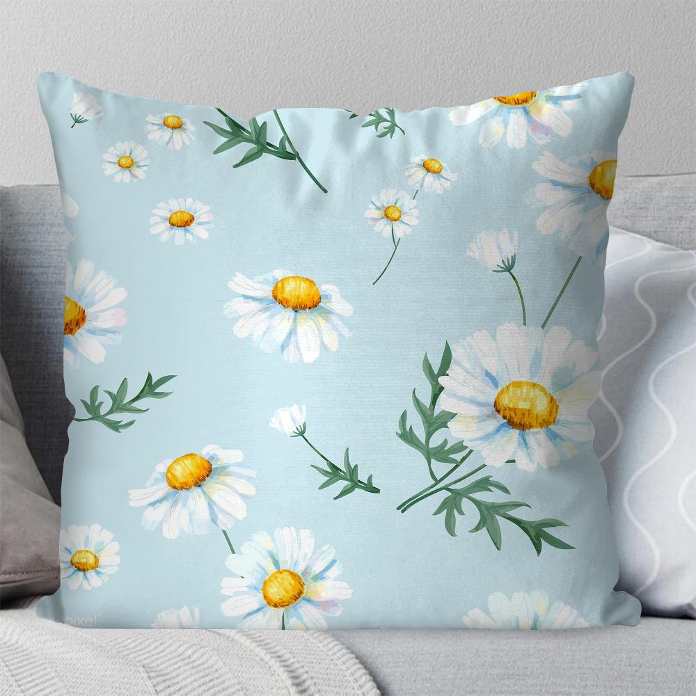 1pc Daisy Fresh Style Pillow Case Square Pillow Bedroom Sofa Leisure Comfort Cushion Car Living Room Home Decoration 40X40