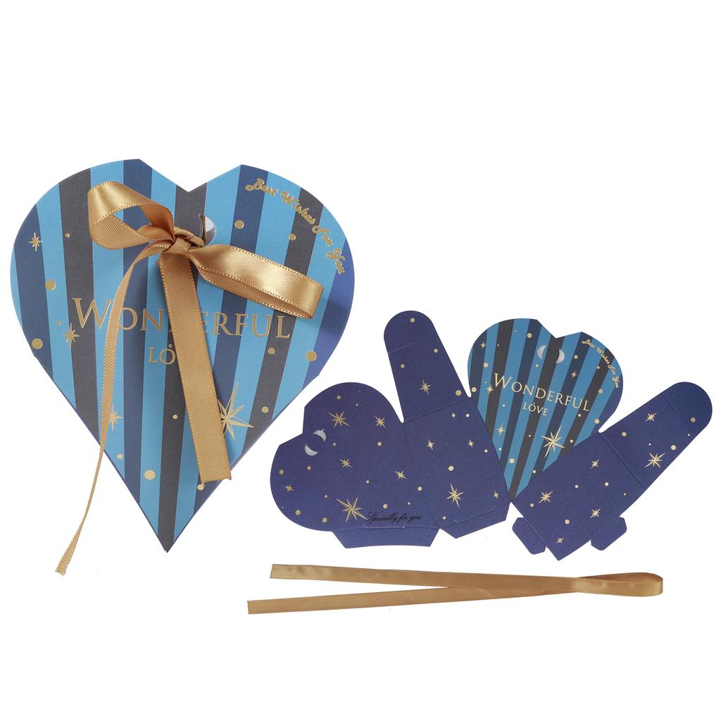 30Pcs HeartShaped Candy Box Gift Bags for Wedding Baby Shower Birthday Party Decoration(Blue Box with Gold Ribbon )