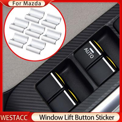 7Pcs/set ABS Chrome Car Window Lift Buttons Sequins Trim Decocation Sticker for Mazda 3 6 CX5 CX3 CX4 Atenza Axela