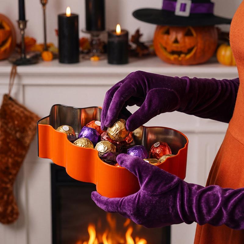 Halloween Pumpkin Stacked Tinplate Storage Box Lightweight Leakproof Cookie Holder for Kitchen Counter Decoration