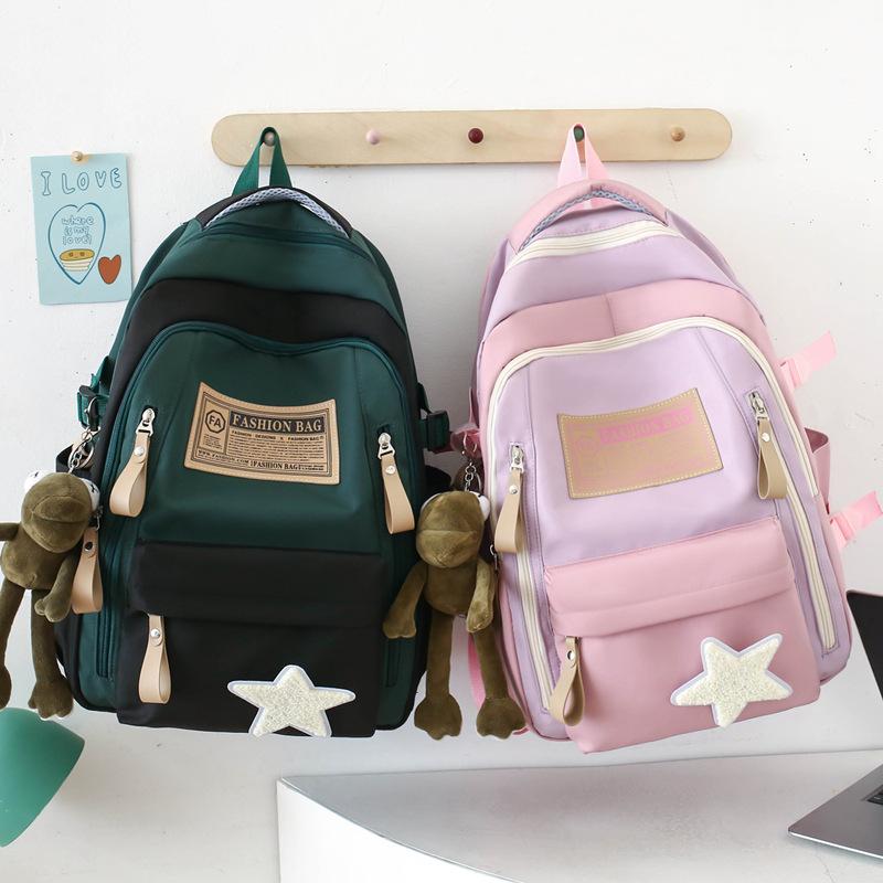 Schoolbag New Middle School Student High School Large-capacity Schoolbag Women's Fashion Casual Contrasting Color Backpack College Backpack Wholesale