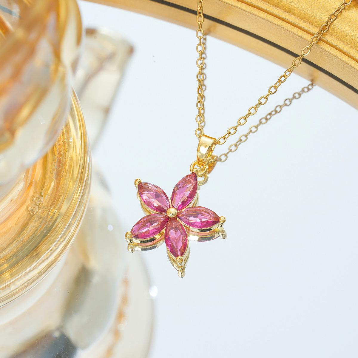 

Stainless Steel Chain Colorful Crystal Flower Pendant Necklaces for Women Girls Trendy Sweet Cute Flower Jewelry Accessory Gifts