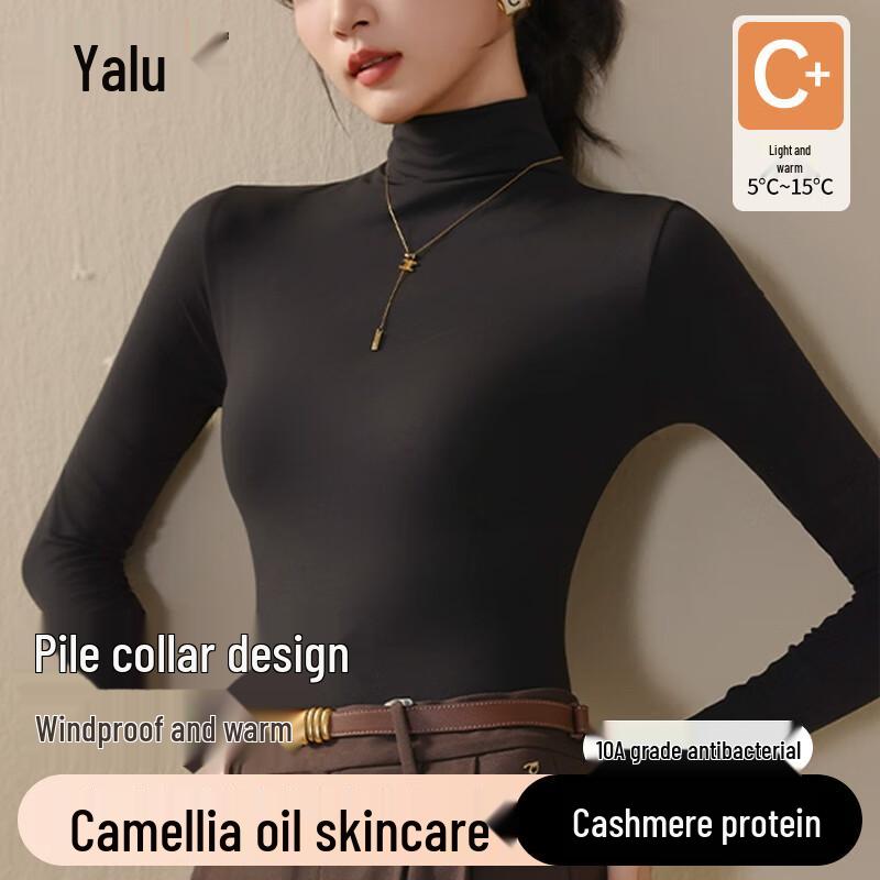 

Yalu Women s High-Neck Brushed Slim-Fit Long-Sleeve Base Layer T-Shirt L