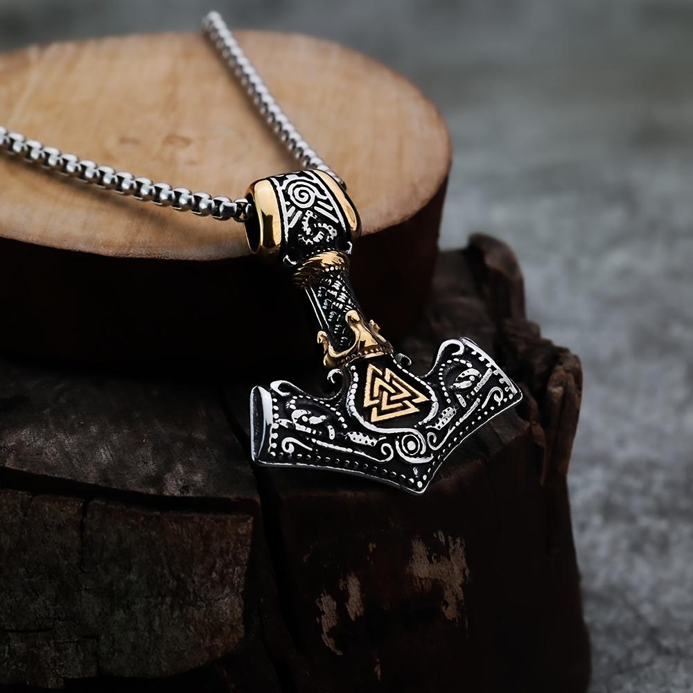 One titanium steel cast Viking Thor's Hammer triangular pendant necklace for men.