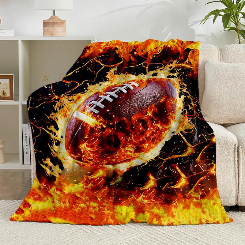 1PC Flaming Football Artwork Flannel Blanket Gift, Suitable for Both Men And Women, Soft Ideal for Beds And Sofa, Birthday Or Christmas Gift