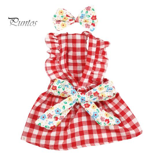 

1 комплект, платье для домашних животных, декор с бантом, клетчатое платье с рюшами и рукавами для собак, летнее платье для кошек с головным убором, товары для домашних животных XS красный