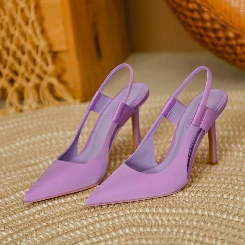 Fashion Elegant Slip On Slingback Pumps Sexy Pointed Toe Stiletto Sandals Luxury Silk High Heels Women Summer Designer Party Dress Shoes