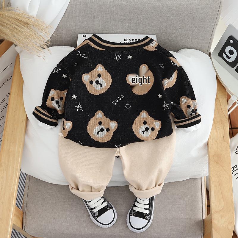 Boys' 2023 Korean-Style Spring/Autumn Casual Three-Piece Sweater Suit – Trendy and Cool.
