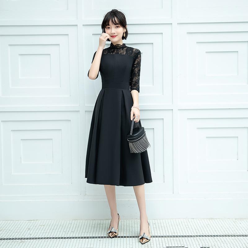 Temperament evening dress, new celebrity medium and long, thin, small people can usually wear dresses in spring