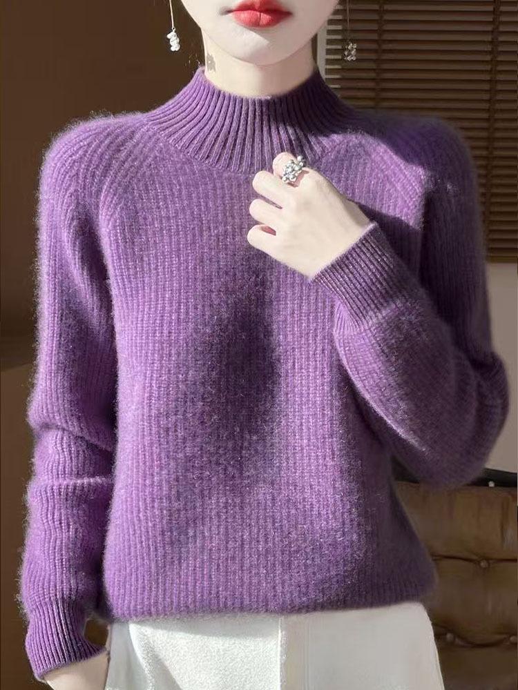Heavyweight Women's Thickened Wool Sweater, Half-High Neck, Western Style, 2025 Loose Knitwear.
