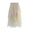 Damen Frühling Asymmetrischer Mesh Midi Rock - Hohe Taille Transparente Einsätze Schlankmachender Rock mit Fließendem Lagen-Design