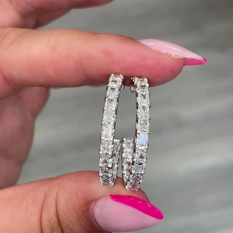 Fully set cubic zirconia earrings, CZ diamond earrings from the inside out, sparkling jewelry gifts