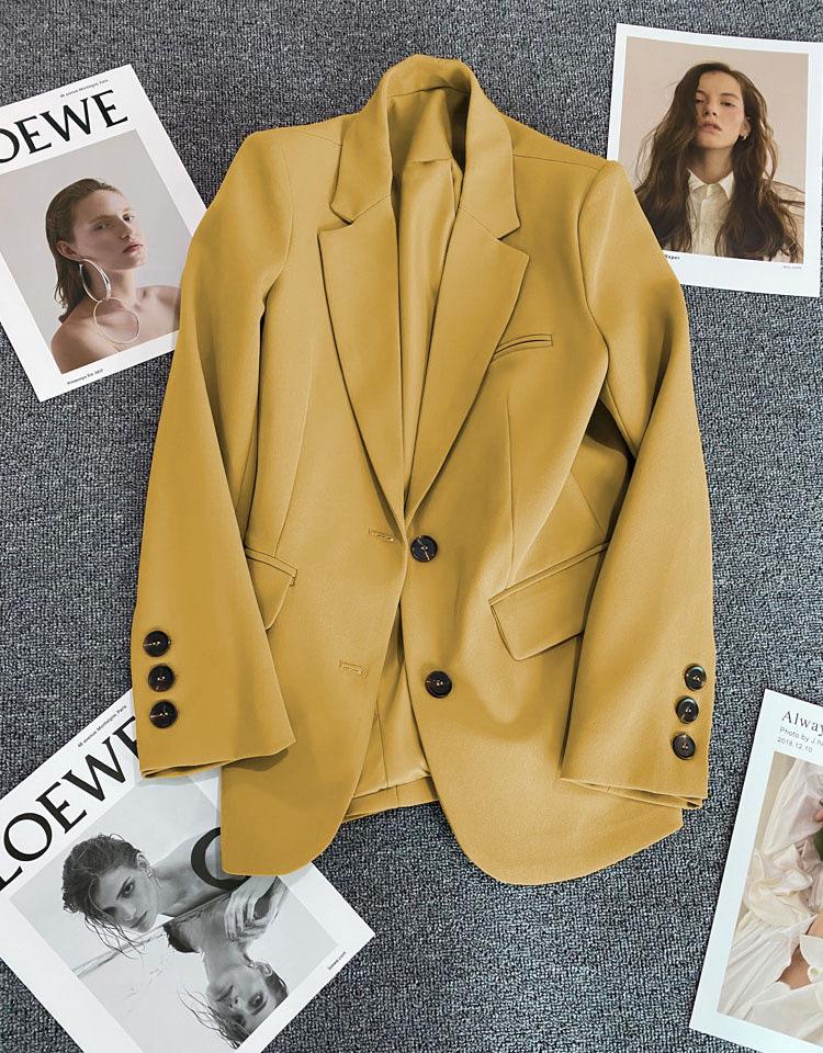 Damen Gelber Blazer im koreanischen Stil mit lockerer Passform und schlankmachender Wirkung - Frühling/Herbst 2025