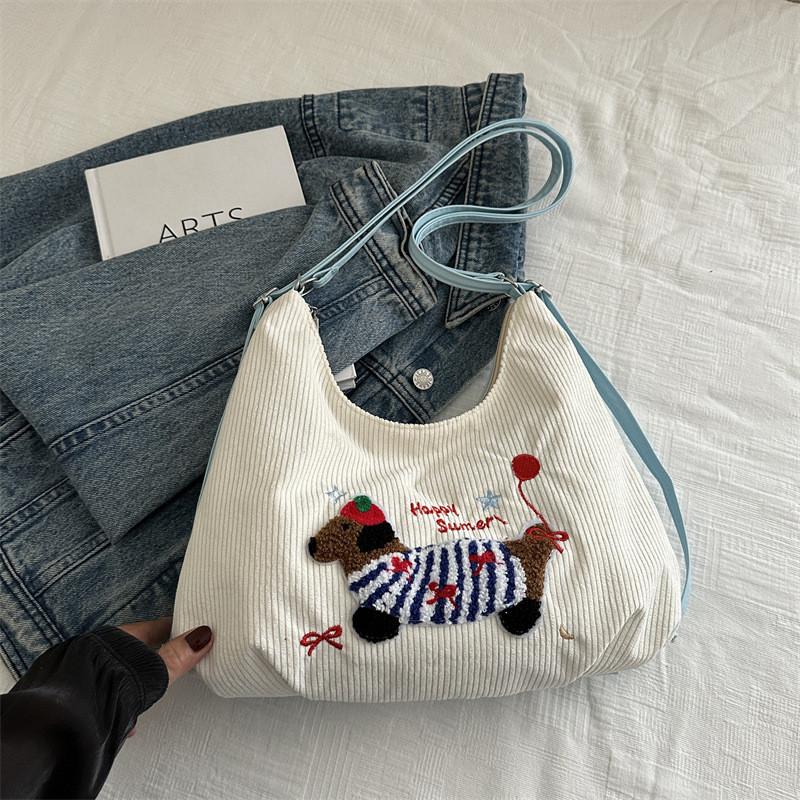 

Contemporary White And Blue Corduroy Tote Bag For Women With Comfortable Shoulder Straps синій