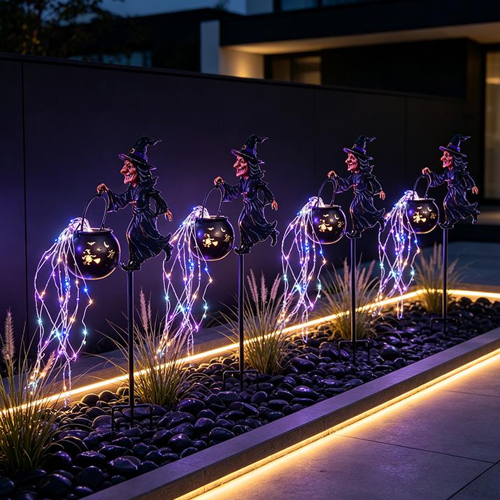 Hexenkessel Gartenlicht mit Leuchteffekt für Halloween und Außendekoration