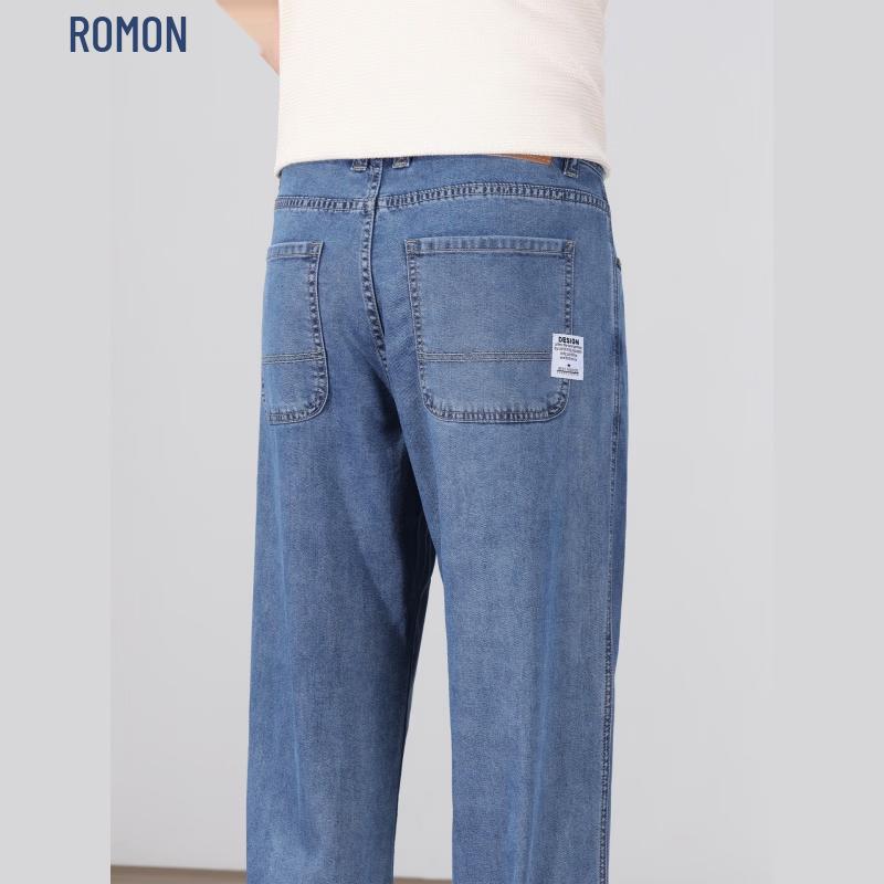 ROMON Men's Loose Straight Business Denim Jeans