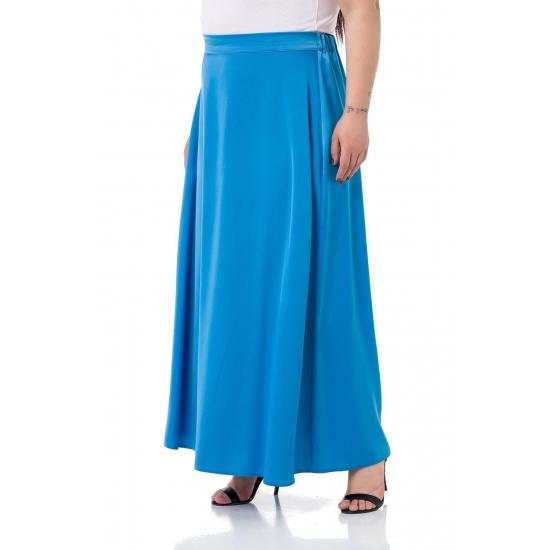 Women's Plus Size Flared Satin Long Black Skirt with Elastic Waist Back