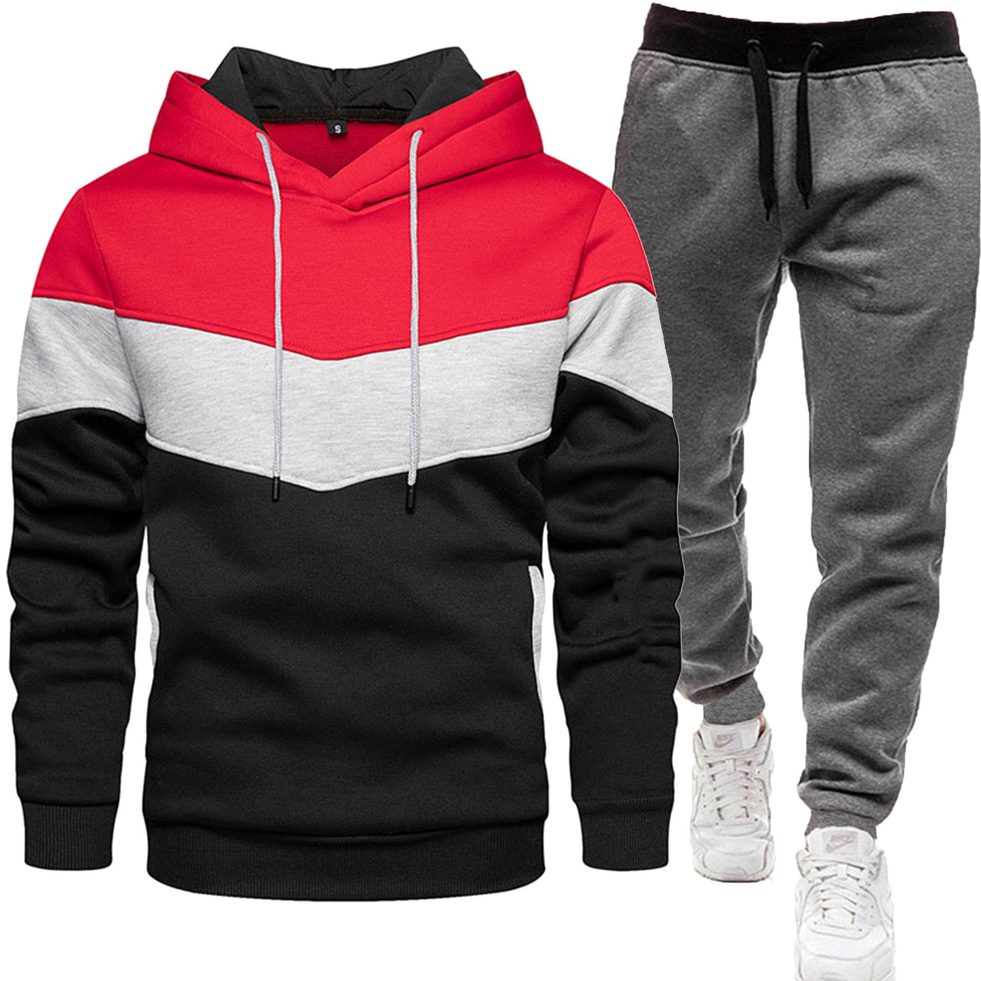 

2024 Men s Sports Suit: Fashionable Hooded Sweatshirt & Long Pants Set for Autumn/Spring XXXL